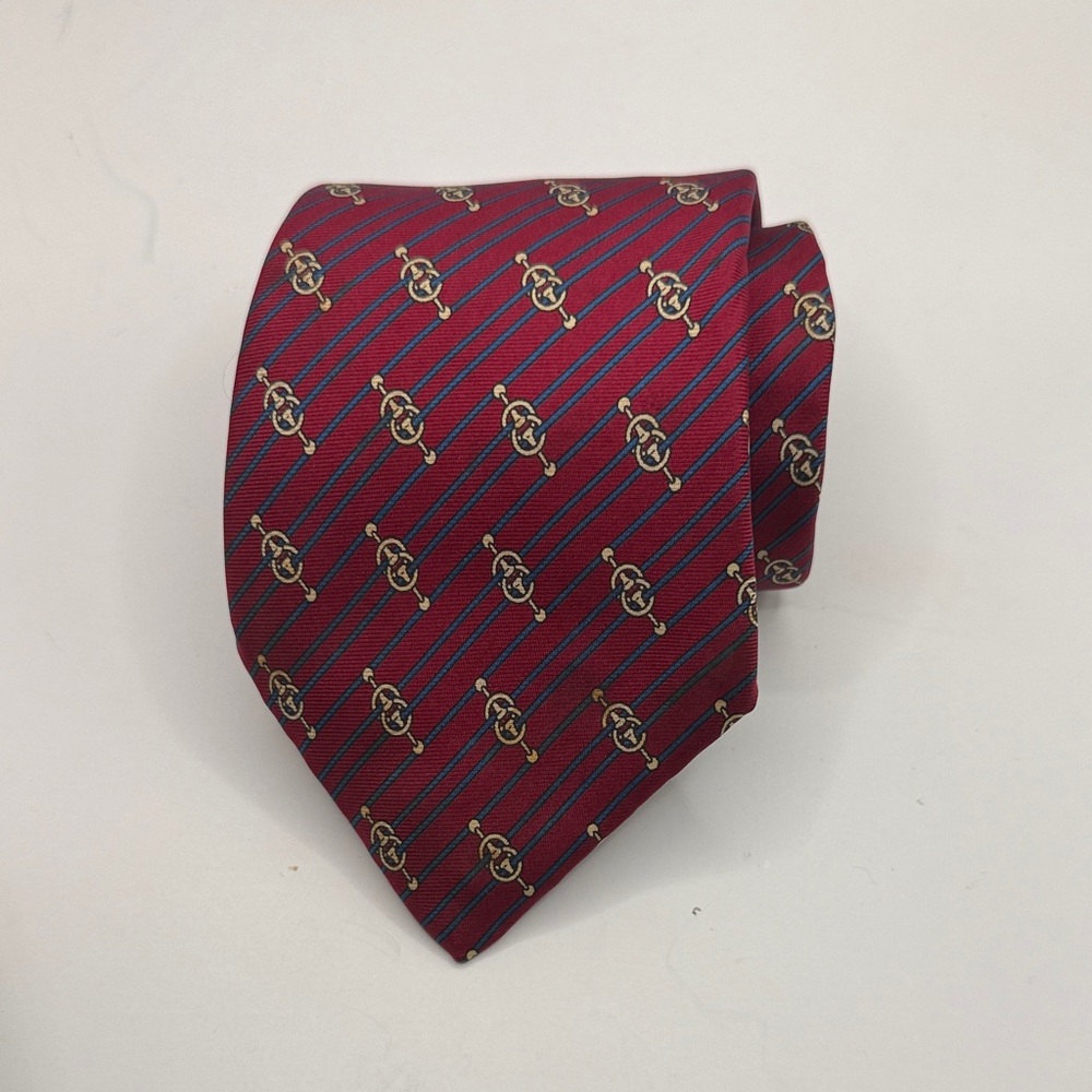 Vtg Haband Mens Tie‎ Burgundy and Gold Geometric Tie 58” X 3.2”